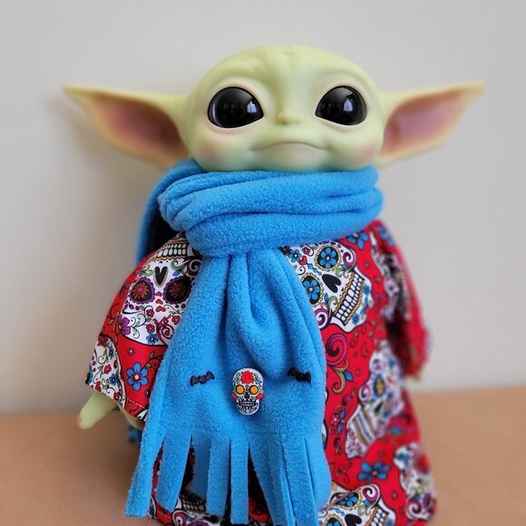 Sugar Skull Halloween 2pc Outfit scarf for 11" Mattel Child Grogu baby yoda Doll - Picture 1 of 7